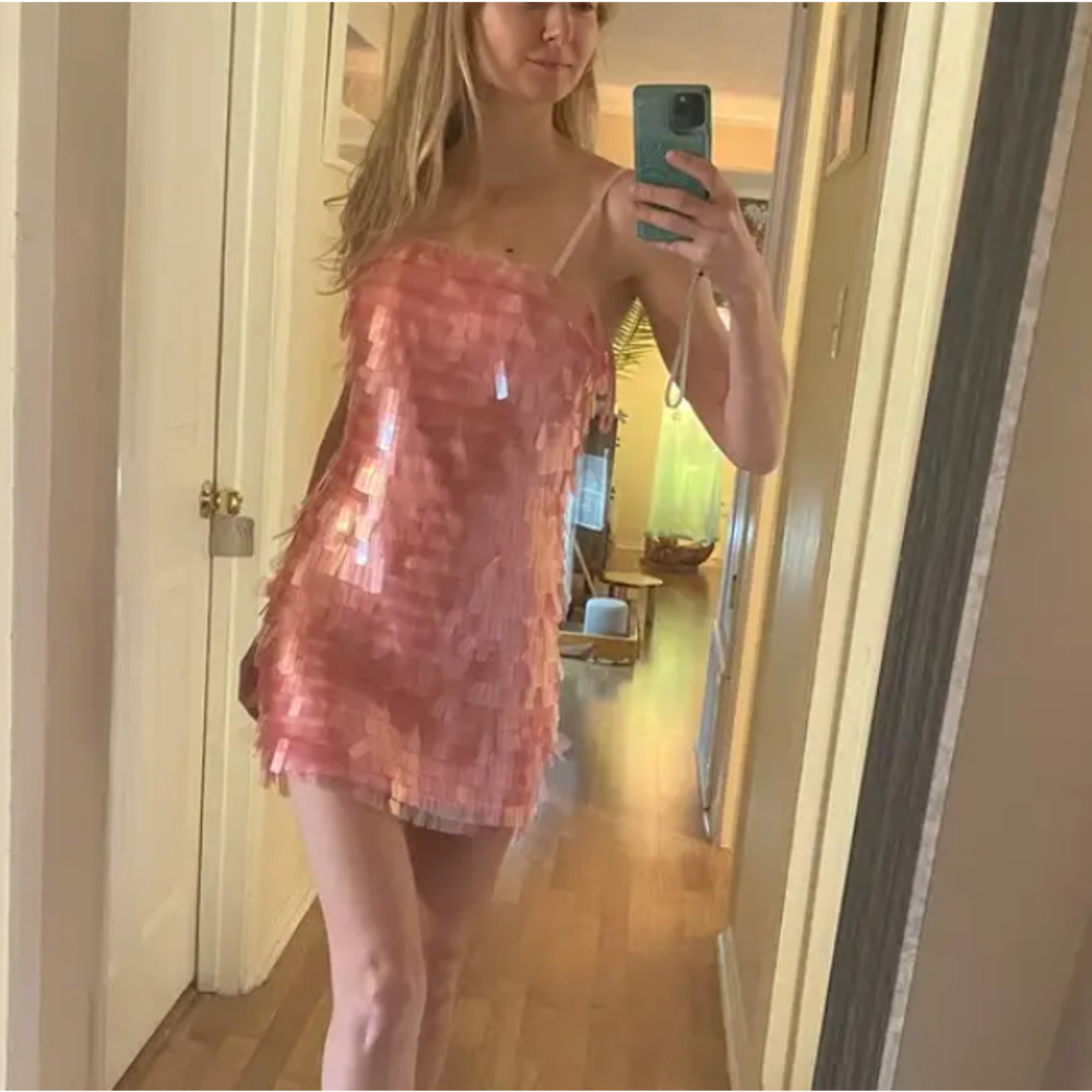 Badgley Mischka Pink Sequin Mini Slip Dress SIZE 8 Cocktail Party Designer $500 - Picture 5 of 15